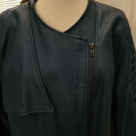 Faux Leather moto jacket blue Women's 1X 1XL motorcycle sexy - Picture 9 of 9